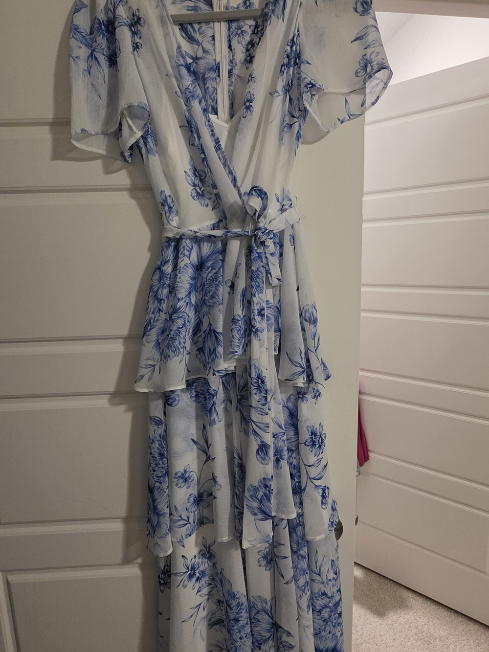 Calvin Klein White Maxi Dress with Blue Floral Print